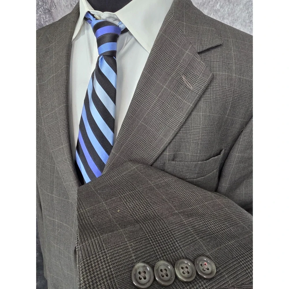 Stafford Blazer Mens 44L Brown Glenplaid Sports Coat Jacket 3‎ Buttons Wool